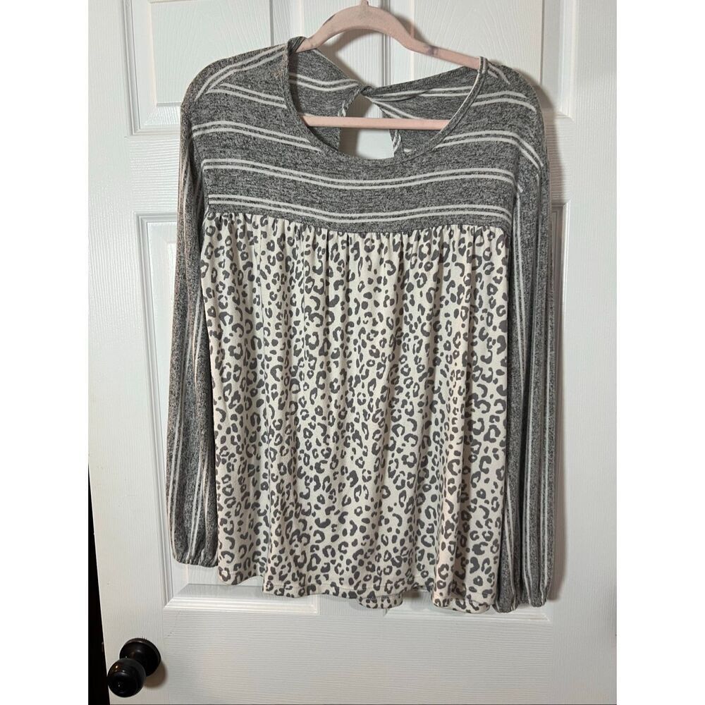 Oddy Leopard Print Babydoll Top | Long Sleeve | Size M